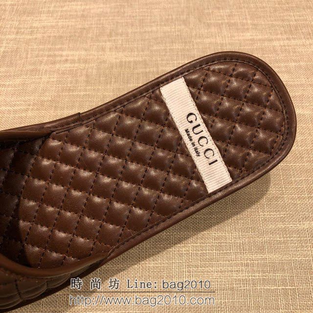 GUCCI男鞋 古馳專櫃原版拖鞋 小牛皮雙G壓花格紋 Gucci爆款男士拖鞋  hdnx1273